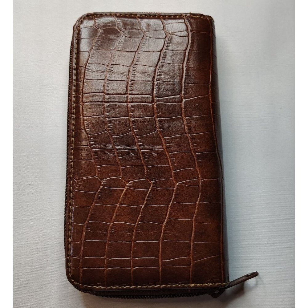 Brown Faux Croc Zip Wallet Vinyl Organizer Credit Card Holder Money Compartment - Picture 3 of 14